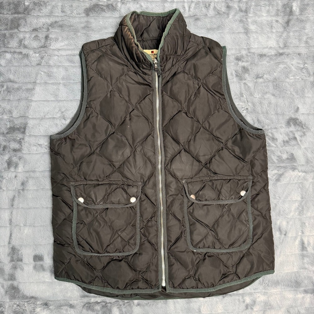 Woolrich Mens XL Black Diamond Quilted Down Puffer Vest Full Zip Outdoor 2891